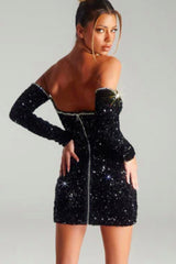 Black Off Shoulder Diamonds Dress | Dress In Beauty