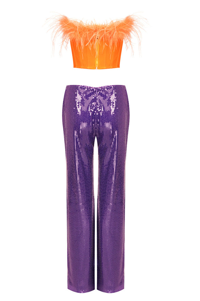 Likan Crop Top Sequin Pants Set | Dress In Beauty