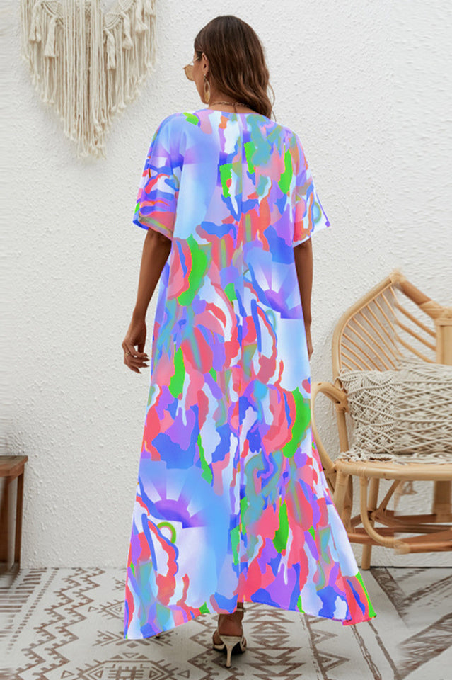Print Short Sleeve Wide Hem Maxi Dress | Dress In Beauty