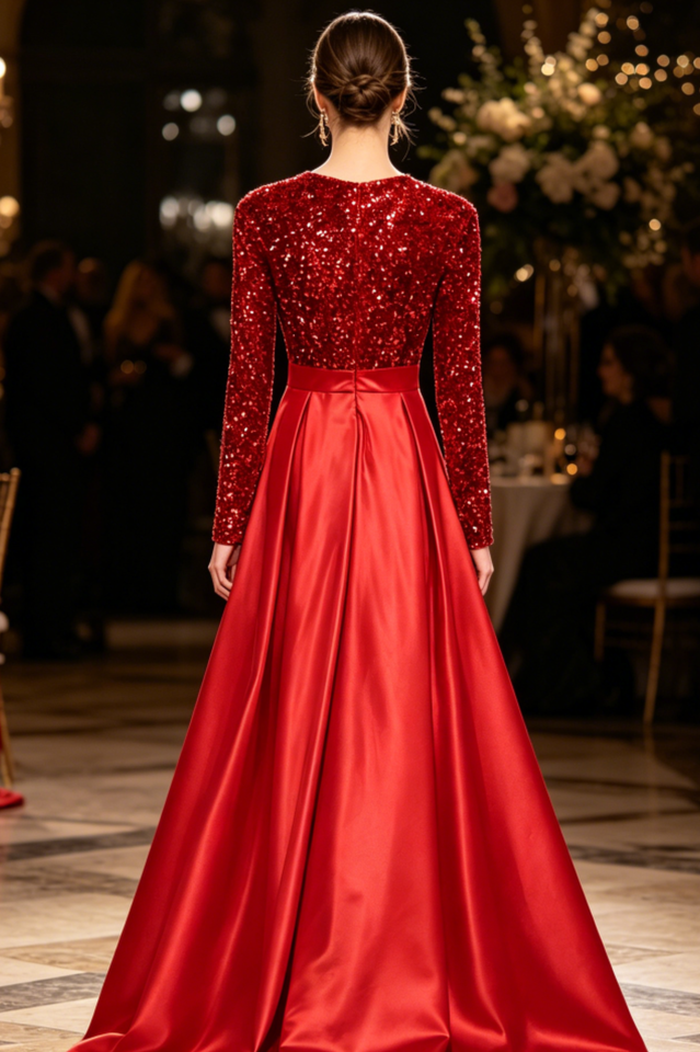 Glamorous Sequin Sleeve Formal Gown | Dress In Beauty