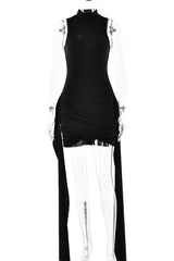 Anji High Neck Criss Cross Mini Dress