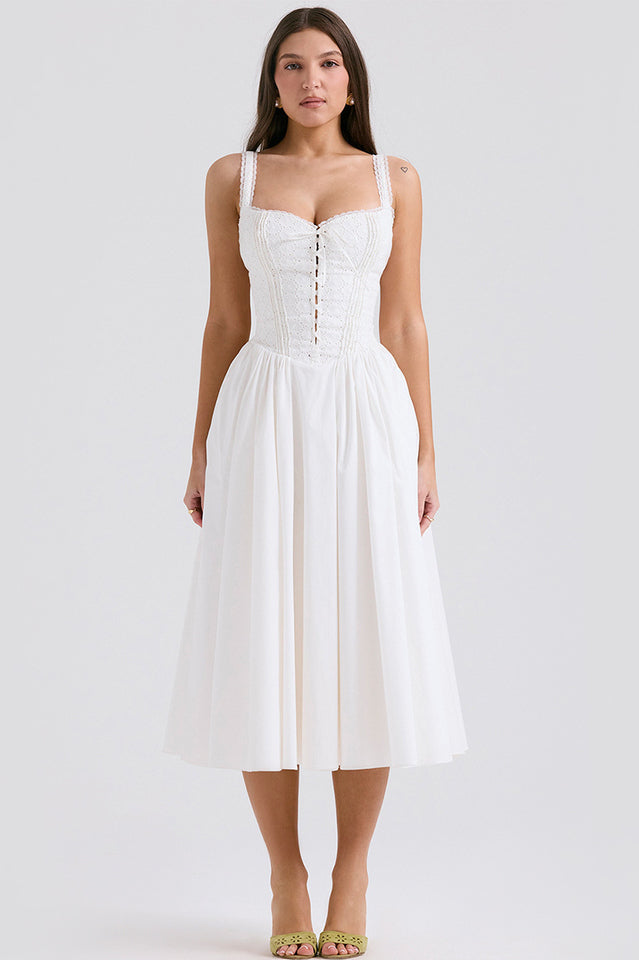 Milia White Brogue Cotton Dress | Dress In Beauty