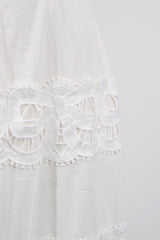 White Linen Lace Insert Midi Dress