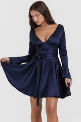Dominique Navy Plunge Mini Dress | Dress In Beauty