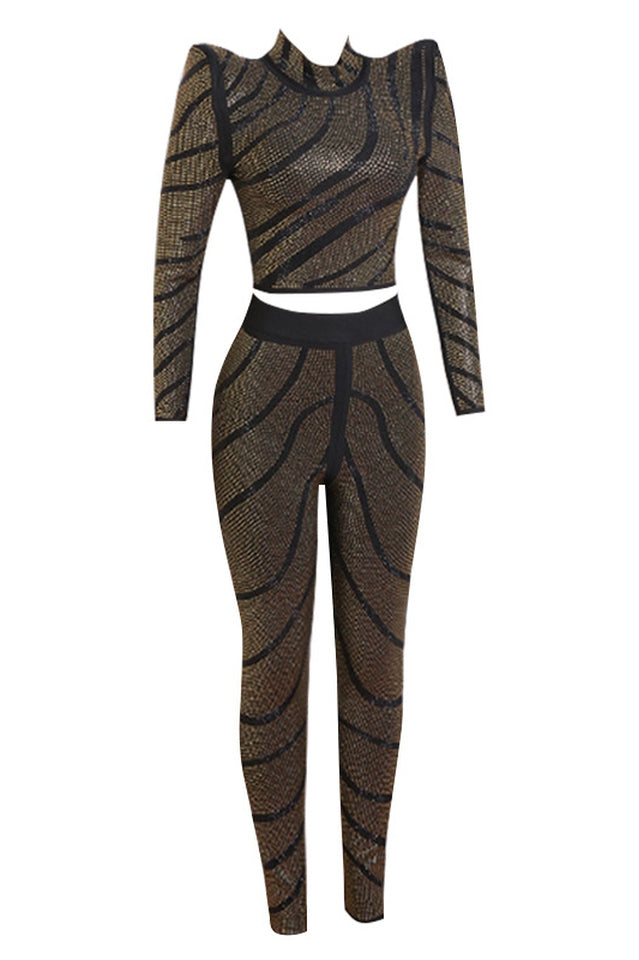 Agatha Long Sleeve Rhinestone Pantsuit | Dress In Beauty