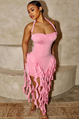 Ruffle Tassel Halter Bustier Mini Dress