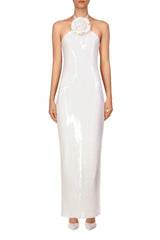 Glitter Rosette Halter Sequined Maxi Dress