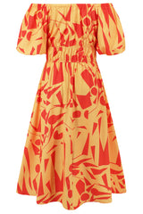 Printed Off Shoulder Balloon Sleeve Dress