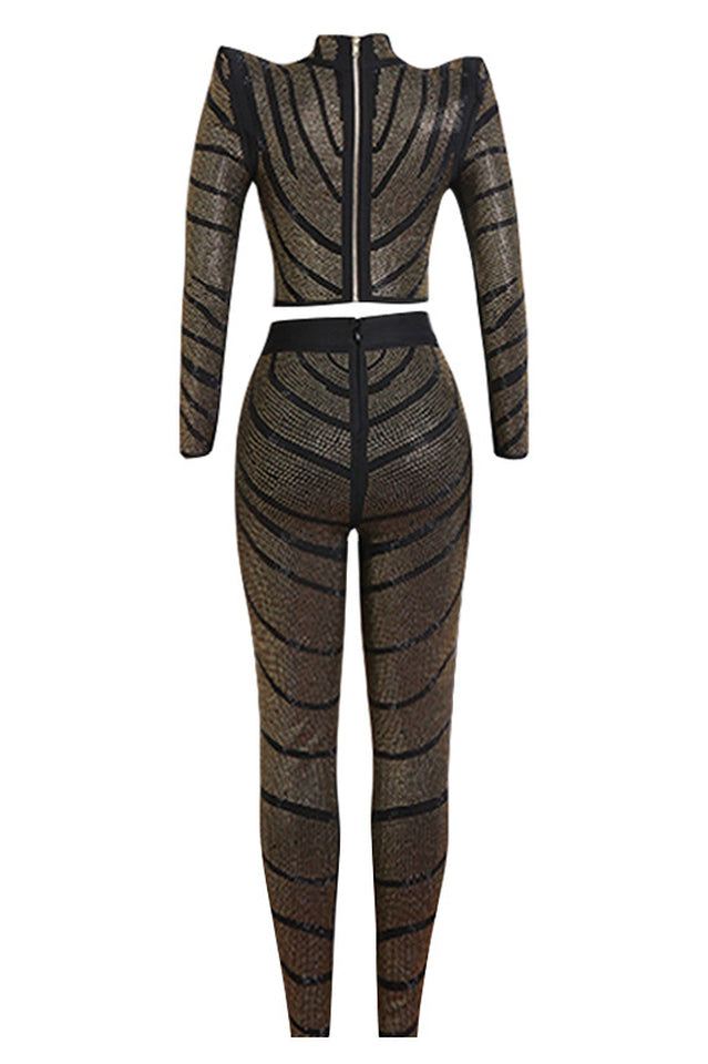 Agatha Long Sleeve Rhinestone Pantsuit | Dress In Beauty