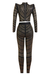 Agatha Long Sleeve Rhinestone Pantsuit | Dress In Beauty