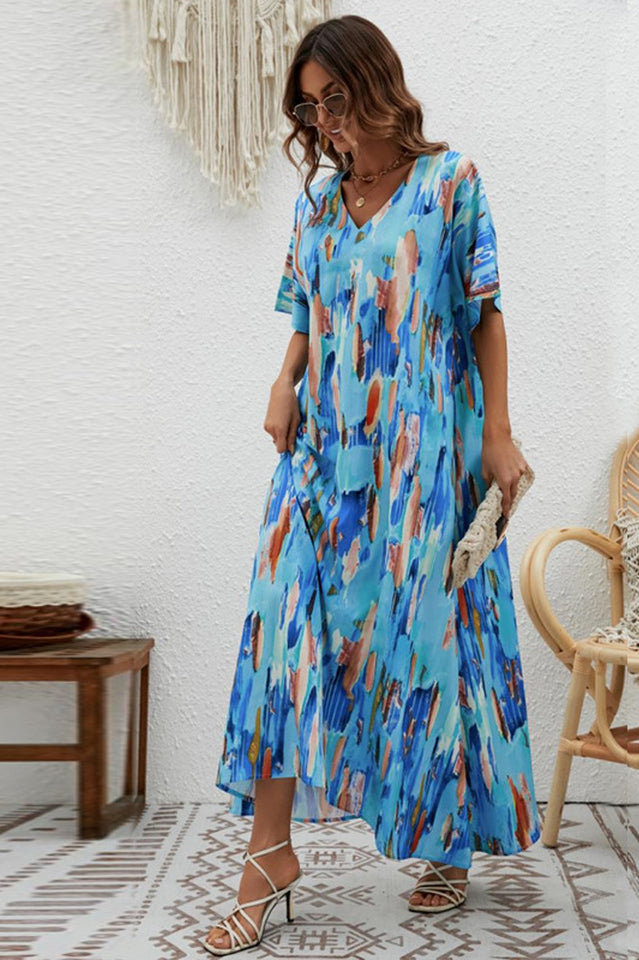 Print Short Sleeve Wide Hem Maxi Dress | Dress In Beauty