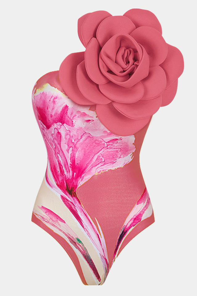 3D Flower One Shoulder Swimsuit & Skirt Set | Dress In Beauty
