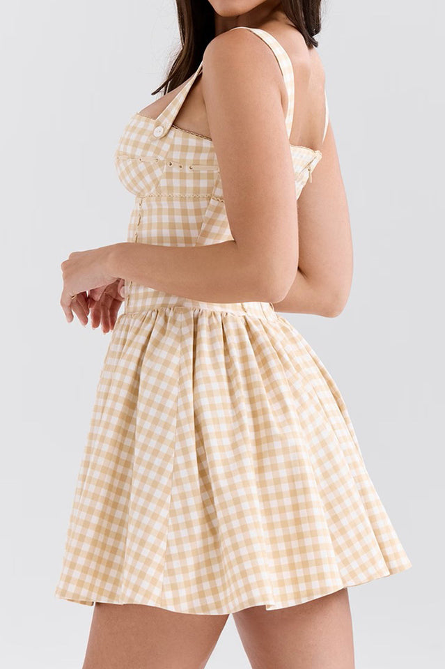 gingerbread gingham mini dress 'Isadora' Gingerbread Gingham Mini Dress