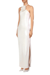 Glitter Rosette Halter Sequined Maxi Dress