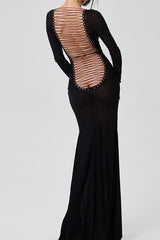 Sheer Backless Long Sleeve Dress