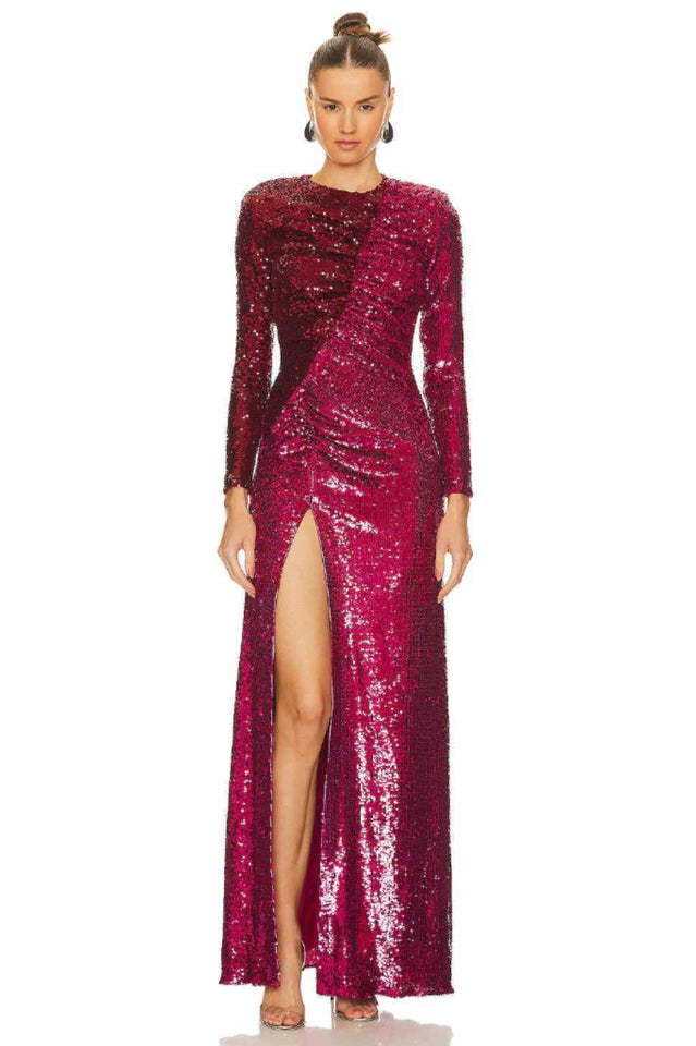 Burgundy Ruched Sequined Maxi Dress | Dress In Beauty