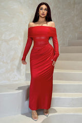 Off-Shoulder Mesh Hollow-Out Bodycon Dress