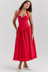 Coquette Scarlet Halter Midi Dress | Dress In Beauty