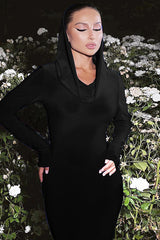 Solid Hooded Bodycon Maxi Dress