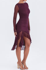 Wine Ruffle Midi Dress | Dress In Beauty