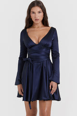 Dominique Navy Plunge Mini Dress | Dress In Beauty