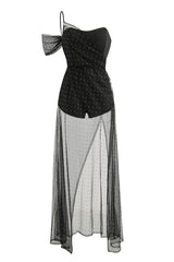 One Shoulder Rhinestone Mesh Maxi Dress | Dress In Beauty