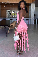 Ruffle Tassel Halter Bustier Mini Dress