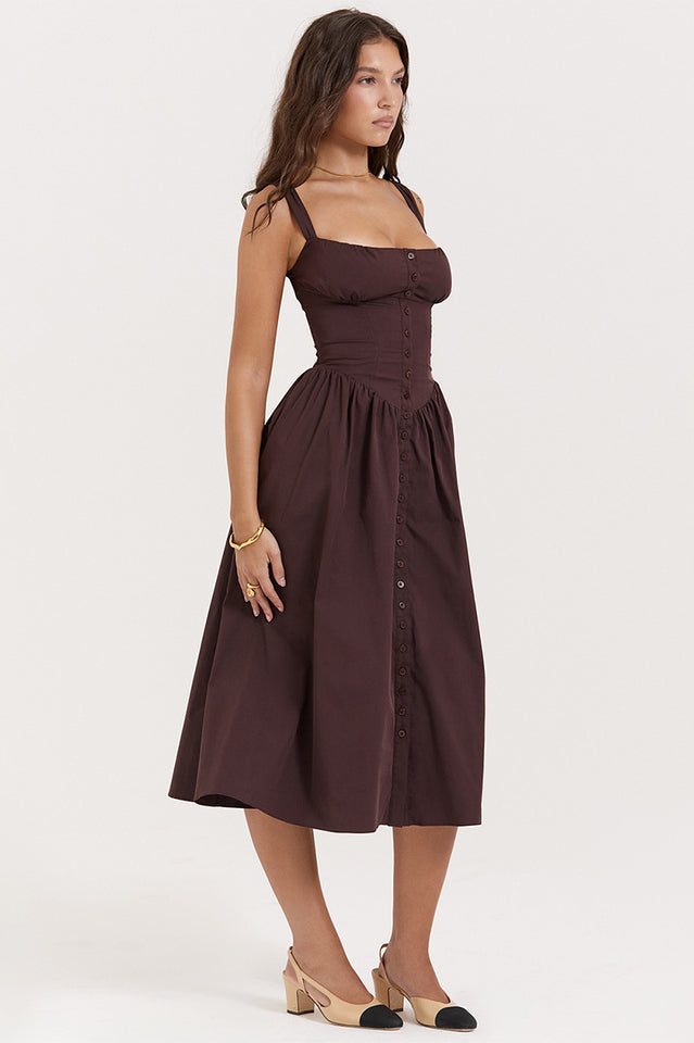 Rich Brown Midi Sundress | Dress In Beauty