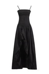 Strapless Ruched Puff Maxi Dress
