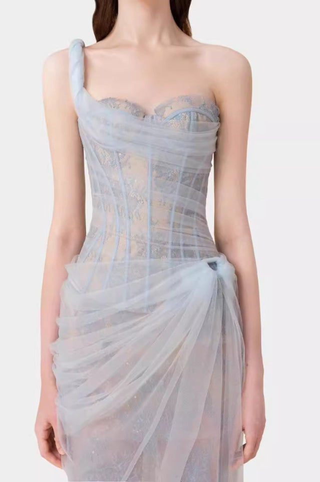 One Shoulder Lace Corset Maxi Dress | Dress In Beauty