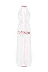 Halter Neck Pleated Hollow White Dress