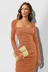 Square Neck Ruched Crepe Midi Dress | Dress In Beauty