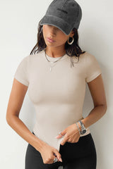 Solid Color Threaded Short Sleeve T-Shirt | Dress In Beauty