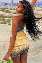 Crochet Deep V Cut Out Printed Dress