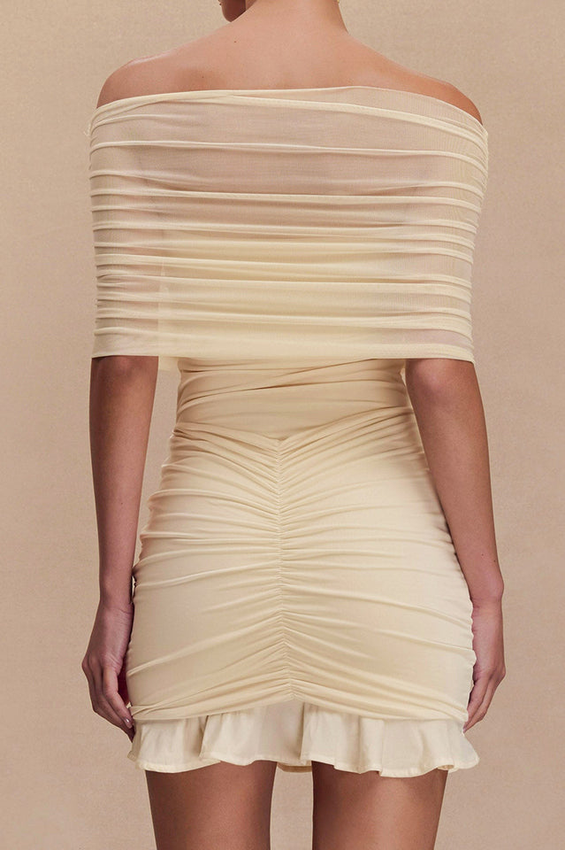 Slinky And Mesh Off Shoulder Mini Dress | Dress In Beauty