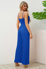 V Neck Pleated Jumpsuit