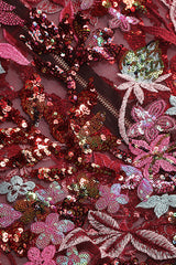Kamames Strapless Floral Sequined Maxi Dress