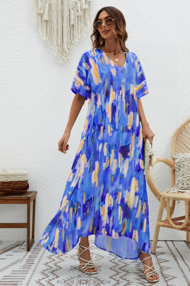 Print Short Sleeve Wide Hem Maxi Dress | Dress In Beauty
