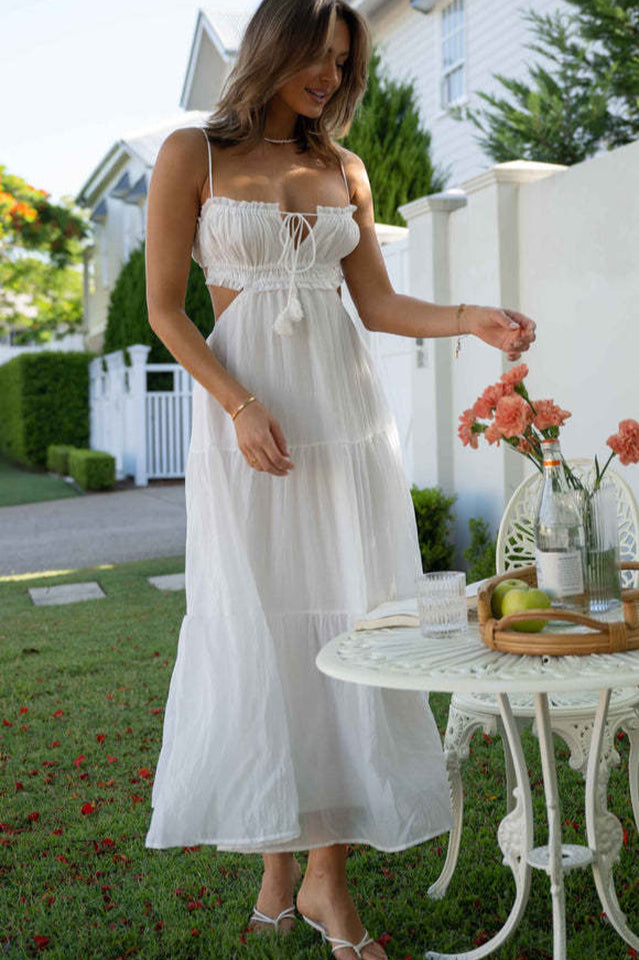 Ruched Tie-Up Strappy Maxi Dress | Dress In Beauty