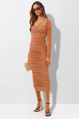 Square Neck Ruched Crepe Midi Dress | Dress In Beauty