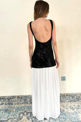 Gabrielle Patchwork Backless Maxi Dress