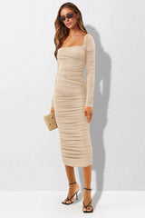 Square Neck Ruched Crepe Midi Dress | Dress In Beauty