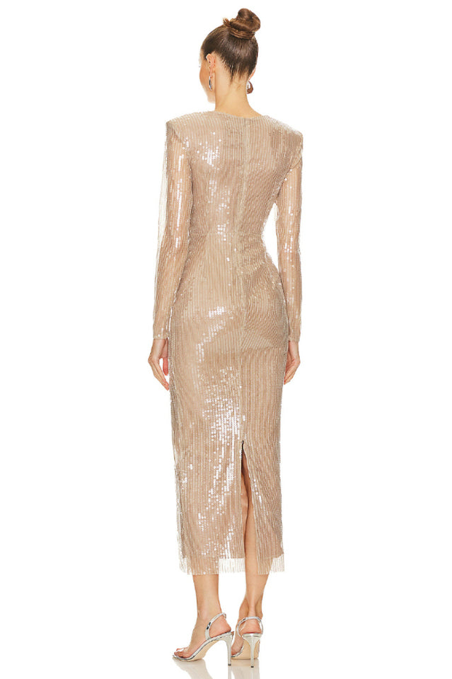 Long Sleeve Flower Sequin Midi Dress | Dress In Beauty