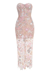 Kamames Strapless Floral Sequined Maxi Dress