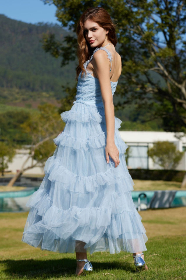 Ruffle V Neck Tiered Tulle Evening Dress | Dress In Beauty