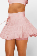 High Waist Plain Mesh Skort