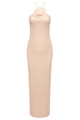 Glitter Rosette Halter Sequined Maxi Dress