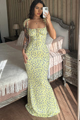 Floral Print Sleeveless Backless Maxi Dress