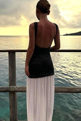 Gabrielle Patchwork Backless Maxi Dress