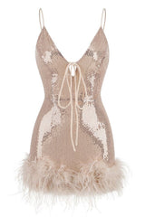 Mini Sequin Dress With Feather Trim | Dress In Beauty
